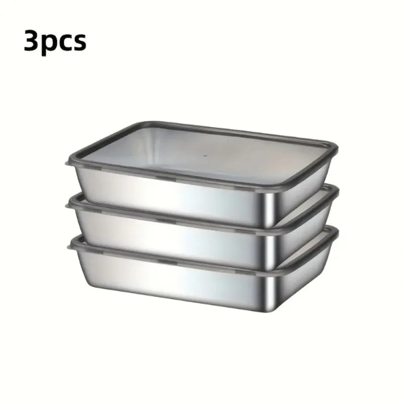 Stainless Steel Baking Trays 3-Piece Set - Non-Stick Roasting Pans with Lids for Meat, Vegetables & Baking