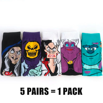 Cartoon Anime Crew Socks - 5 Pairs Unisex Hip Hop Street Style Novelty Casual Socks for Men and Women