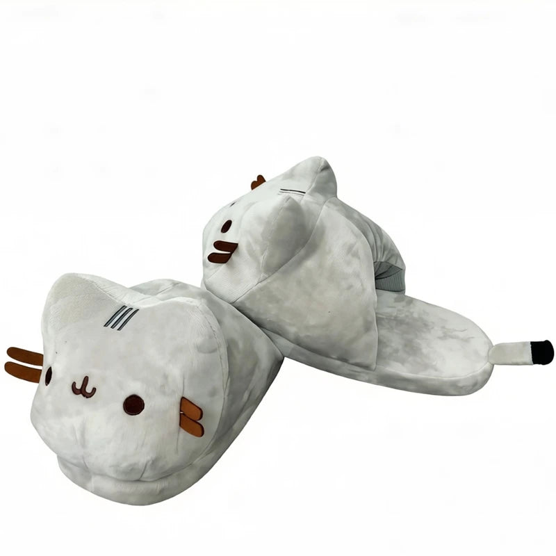 Pusheen Cat Plush Slippers - Cute Chubby Cat Indoor House Shoes, Warm Cozy Footwear for Halloween, Christmas, and Cosplay Gifts