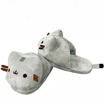 Pusheen Cat Plush Slippers - Cute Chubby Cat Indoor House Shoes, Warm Cozy Footwear for Halloween, Christmas, and Cosplay Gifts