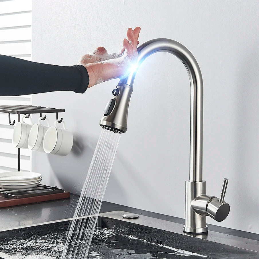 Pull-Out Sensor Black Kitchen Faucet - Sensitive Touch Control Mixer Tap for Kitchen Sink