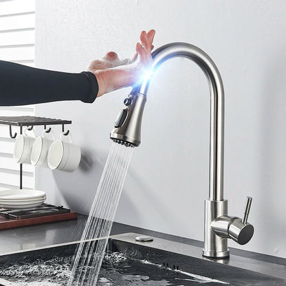 Pull-Out Sensor Black Kitchen Faucet - Sensitive Touch Control Mixer Tap for Kitchen Sink