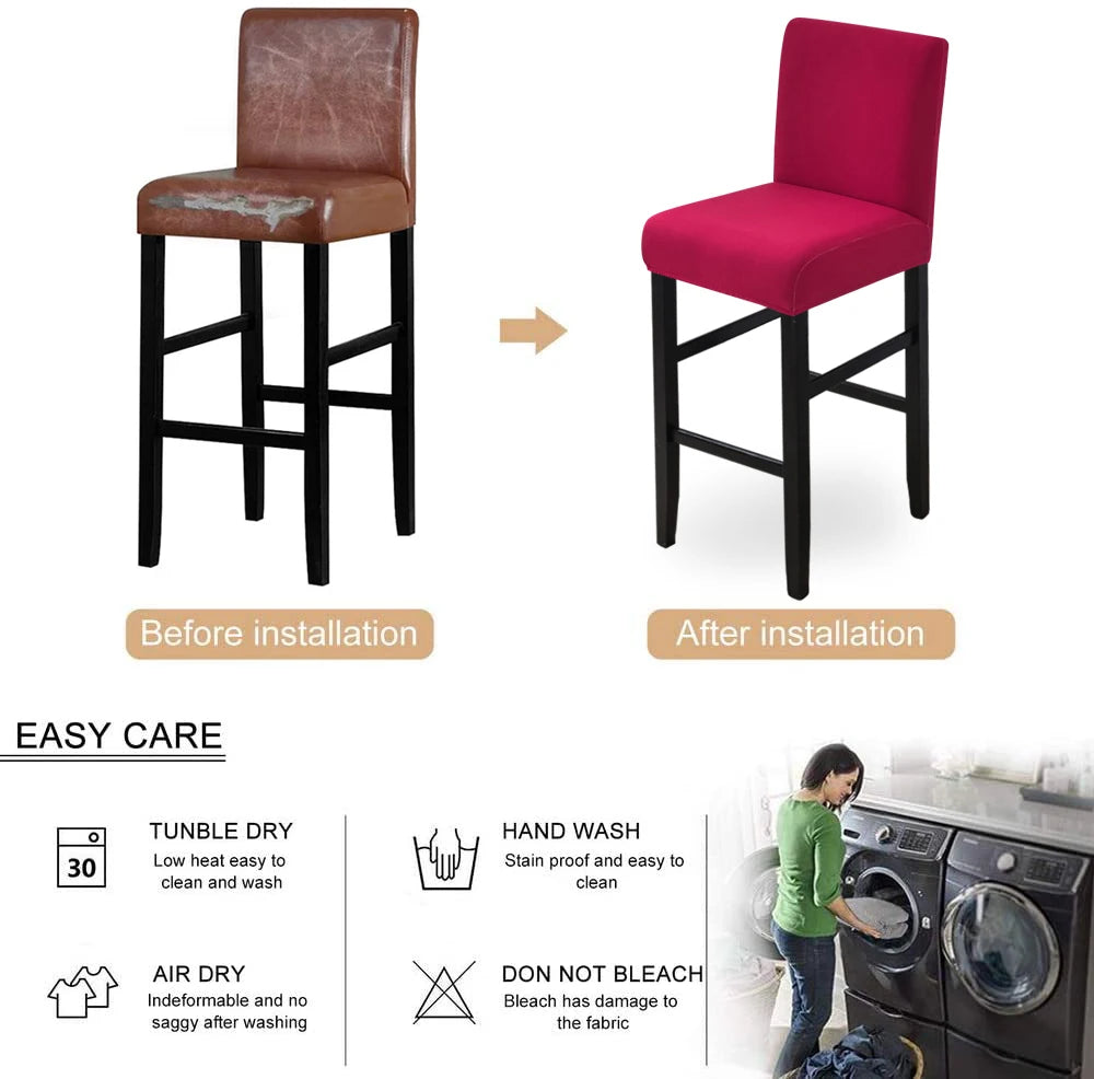 Waterproof Bar Stool Covers - Stretch Short Back Chair Protector Covers for Kitchen Dining Room Cafe Counter Height Seats