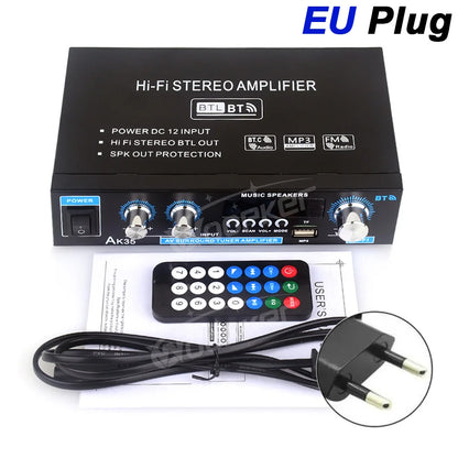 Woopker AK Series Digital Bluetooth Amplifier – 2 Channel HiFi Audio Amp with FM & USB for Home, Car & Karaoke