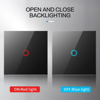 AXUS EU Touch Switch | AC100-240V LED Backlight Panel, Tempered Glass Wall Light Sensor Switch, 1/2/3 Gang