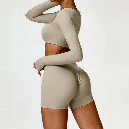 2Pcs Women's Yoga Sports Set - Quick Dry Long Sleeve Workout Tracksuit for Gym & Running