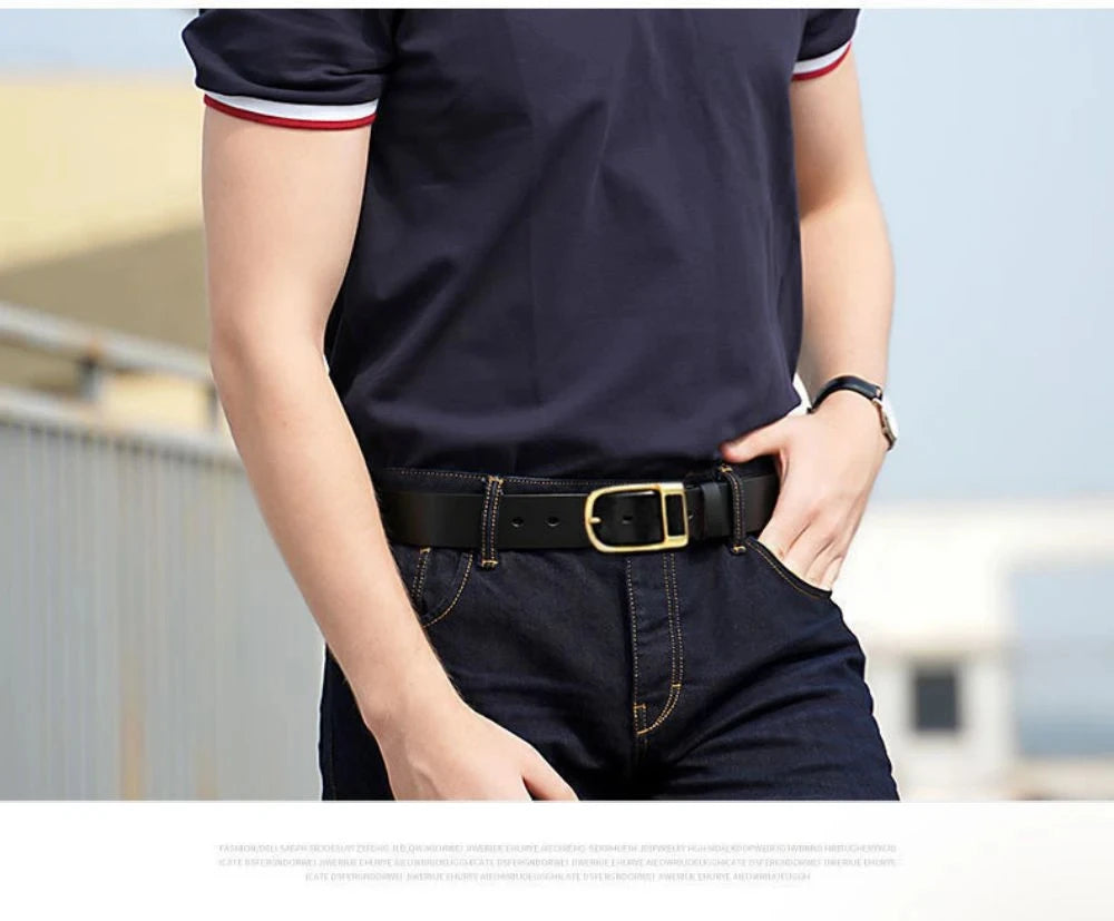 Genuine Leather Men's Belt – High-Quality Buckle, Cowskin Casual & Business Waistband, Cowboy Fashion Designer 2024 New