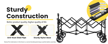 Sekey 48" Collapsible Folding Wagon — Heavy Duty 300L Utility Garden Cart with 440lbs Capacity