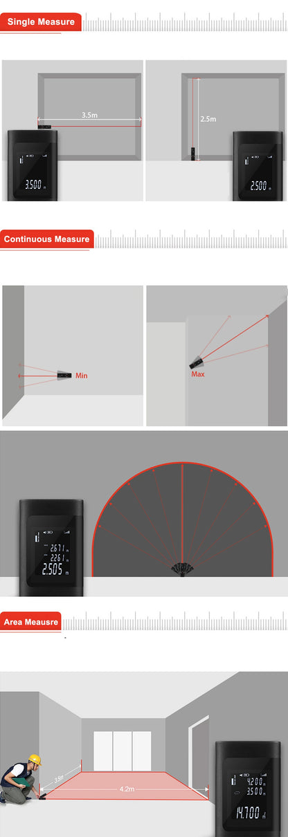 40M/60M Mini Smart Laser Distance Meter | Portable USB Rechargeable Infrared Rangefinder