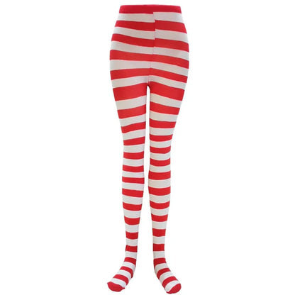 Goth Punk Women’s Rainbow Striped Pantyhose – High Waist Slim Leggings for Halloween Christmas Cosplay