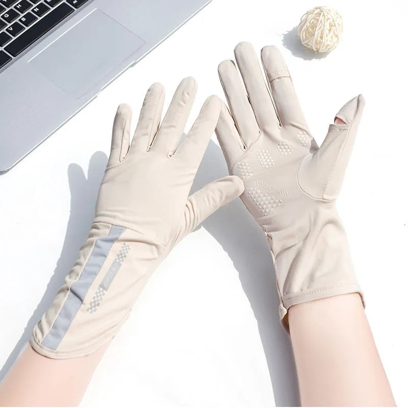 Summer Sunscreen Gloves: Women's Thin Ice Silk Anti-Ultraviolet Touch Screen Driving & Riding Non-Slip Breathable Gloves