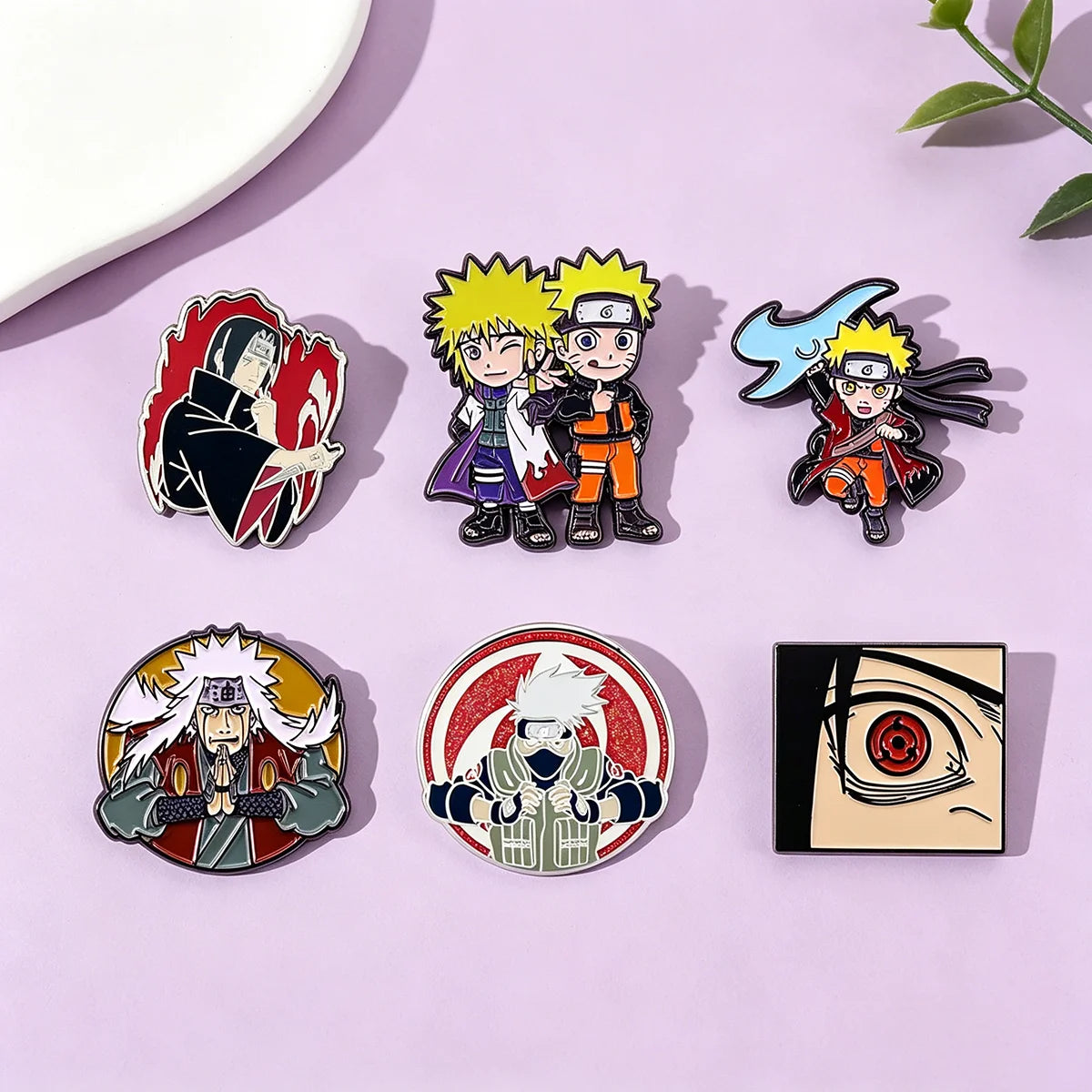 6PCS Anime Character Enamel Pins - Itachi, Kakashi and Jiraiya Metal Lapel Badges for Cosplay and Fan Collectibles