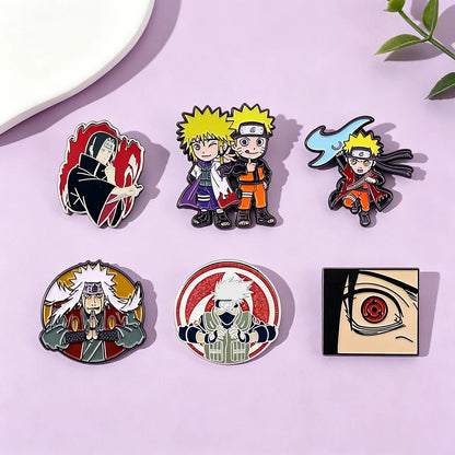 6PCS Anime Character Enamel Pins - Itachi, Kakashi and Jiraiya Metal Lapel Badges for Cosplay and Fan Collectibles