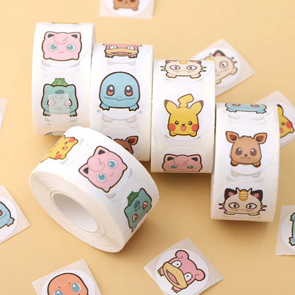 500pcs Kawaii Anime Cartoon Stickers - Pikachu & Charizard Round Seals for DIY Crafts, Laptops & Gifts