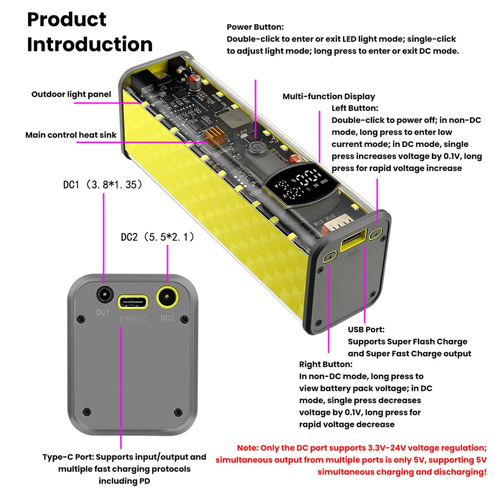 8-Cell 18650 Power Bank Battery Box - PD65W USB Type-C Fast Charging DIY Storage Case with Digital Display