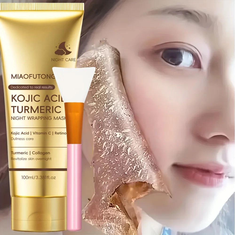 Kojic Acid Turmeric Overnight Peel-Off Mask - 100ml Hydrolyzed Collagen Brightening & Skin-Firming Korean Facial Treatment