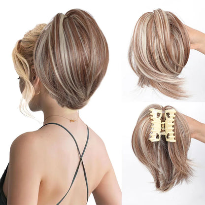 Messy Bun Hair Piece – Claw Clip-in Short Straight Ponytail Extension, Tousled Updo Bun for Women & Girls
