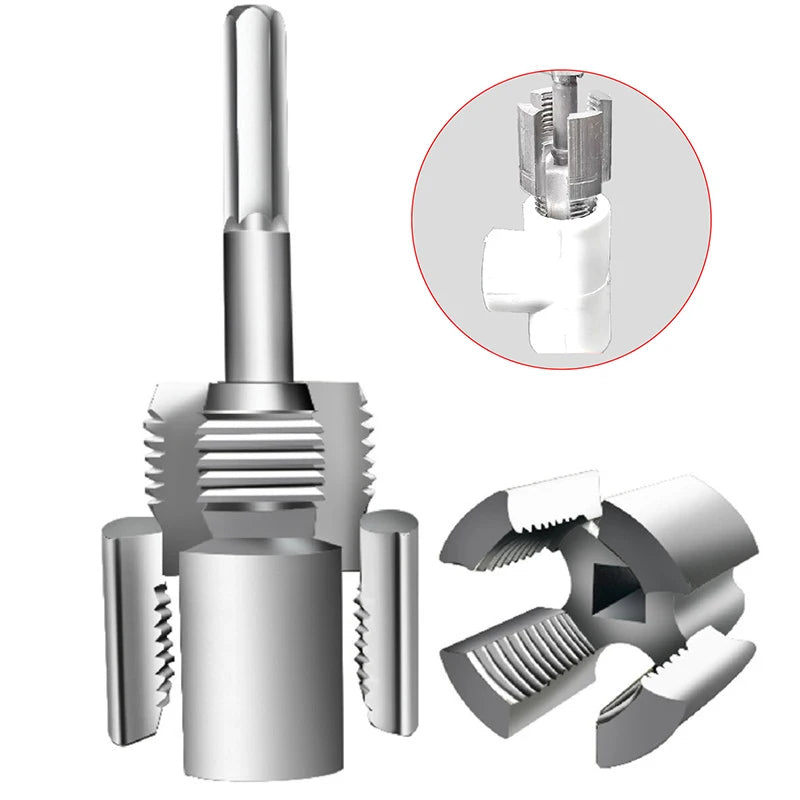 High-Speed DN15/DN20 Pipe Threading Tool – Double-Ended Internal & External Cutter for Electric Drill, 4/6 Point Water Pipe Work