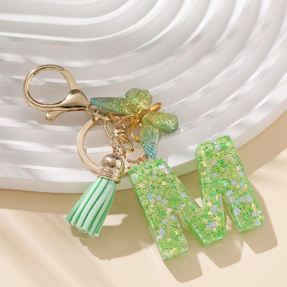 A-Z Initial Letter Resin Keychain - Green Butterfly Lobster Key Ring & DIY Charm