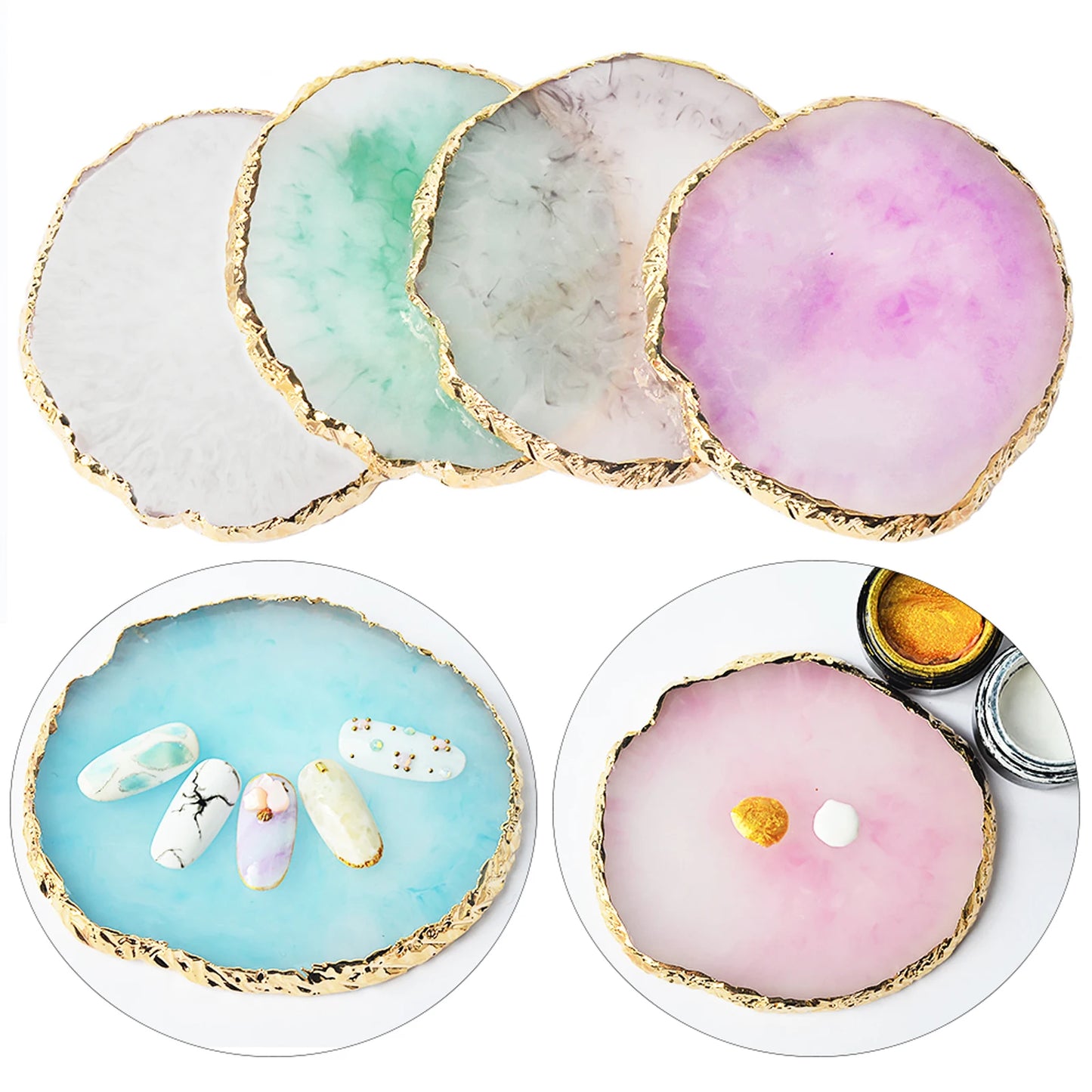 1PC Round Resin Agate Stone Nail Art Palette: False Nail Tips Mixing Color Drawing Pallet - Gel Polish Display Shelf Manicure Tool