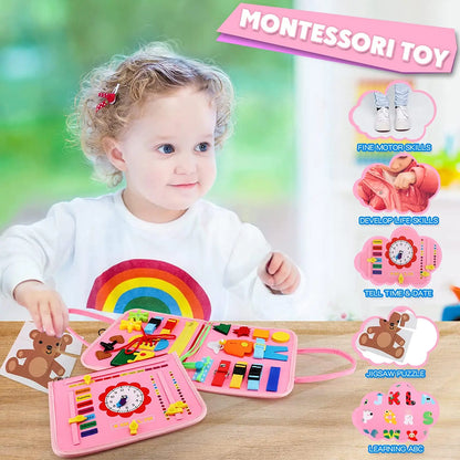 Montessori Toddler Busy Board – Educational Activity for Basic Dress Motor Skills, Baby Learning Toy for Travel
