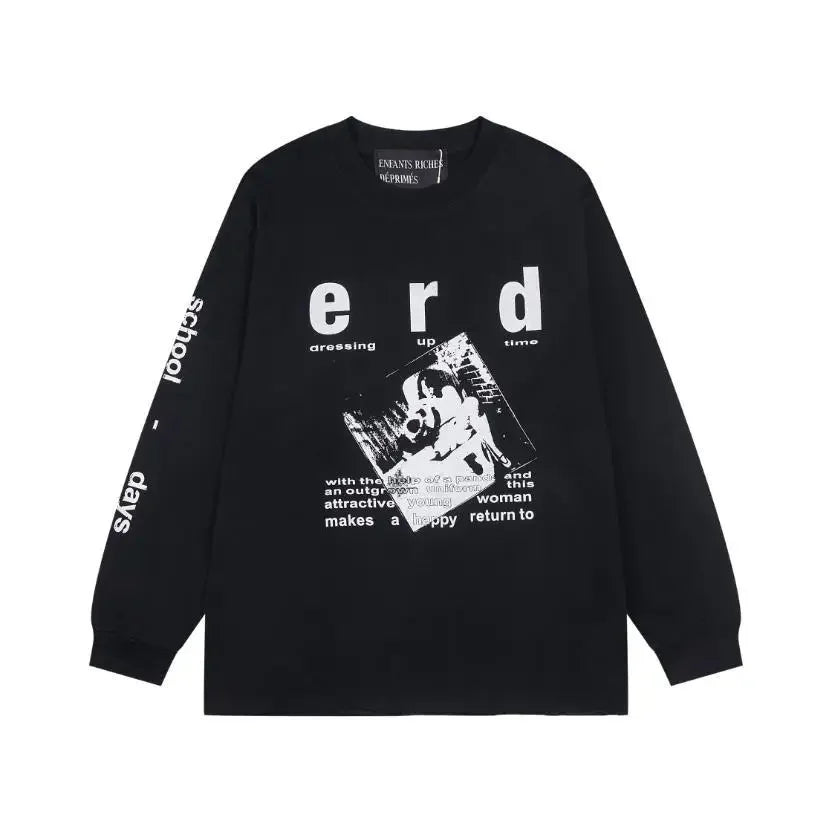 Washed Casual Hoodie Sweatshirt — Unisex Loose-Fit Street Style Crew Neck with Lip Print Letter Design, Vintage Comfortable Top