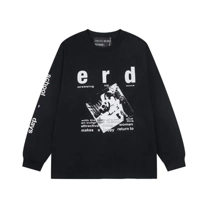 Washed Casual Hoodie Sweatshirt — Unisex Loose-Fit Street Style Crew Neck with Lip Print Letter Design, Vintage Comfortable Top