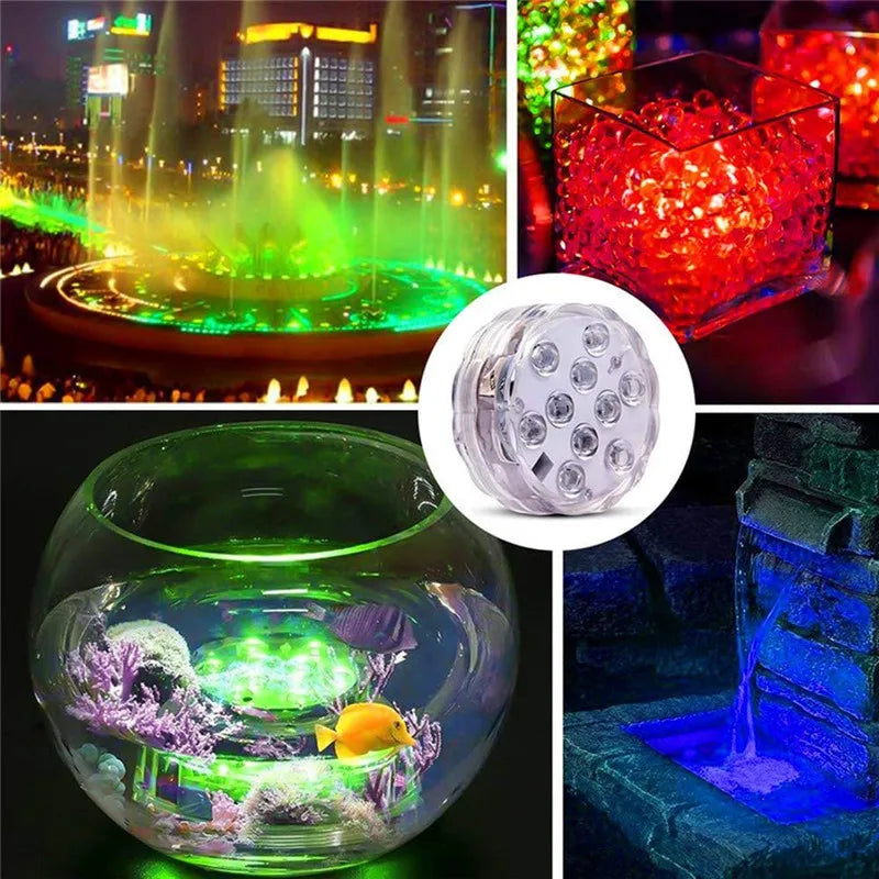 10LED RGB Submersible LED Light – Battery Operated Underwater Night Lamp for Pool, Garden, Wedding & Vase Decorations