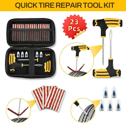 All-in-One Tire Repair Kit – Emergency Puncture Plug Tools with Rubber Strips for Cars, Motorcycles, Bikes, and Trucks