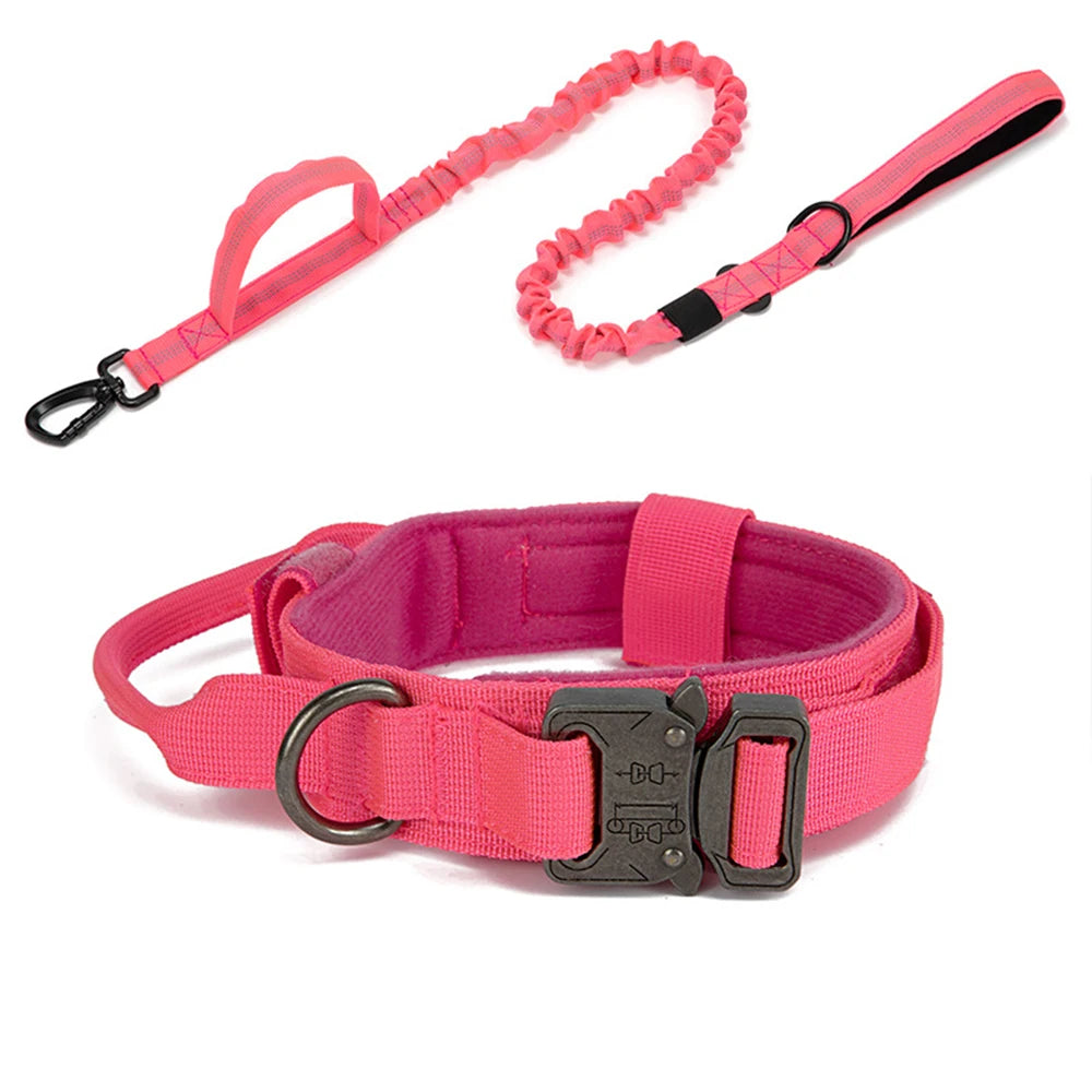 Durable Nylon Pet Dog Collar & Leash Set – Reflective Tactical Training Collar for Large Dogs