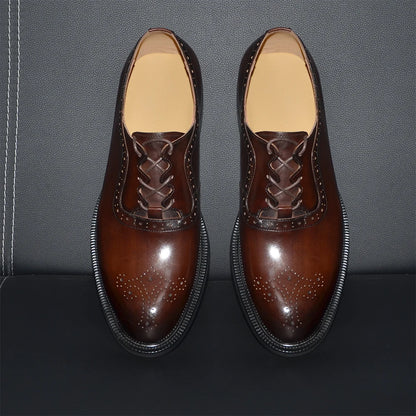 Men’s Handmade Genuine Leather Oxford Shoes - Classic Brogue Lace-Up Wedding, Business & Formal Dress Shoes