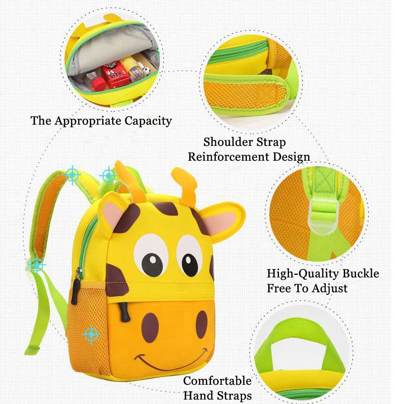 3D Cartoon Animal Kids Backpack | School Bag for Girls & Boys, Kindergarten Toddler Backpack Ages 2-5