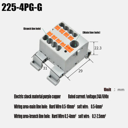 Push-In Modular Wire Connector Terminal Block – Compact 1-In Multiple-Out Splicing Lighting Connector, 225 Series (1Pc)