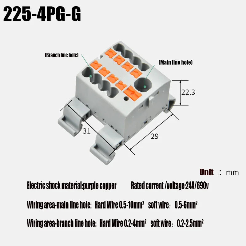 Compact Push-In Wire Connector Terminal Block – Fixed Modular Multi-Link Splicing 1-In Multiple-Out Lighting Connector 225 Series