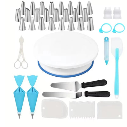 Cake Decorating Tools Kit – DIY Set with Rotating Turntable, Icing Smoother & Spatula