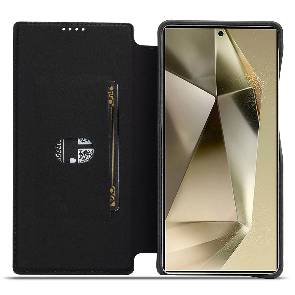 Ultra-Thin Leather Flip Case for Samsung Galaxy - Card Holder & Stand Cover for S26 Ultra, S26 Plus, S25 Ultra & S24 Ultra