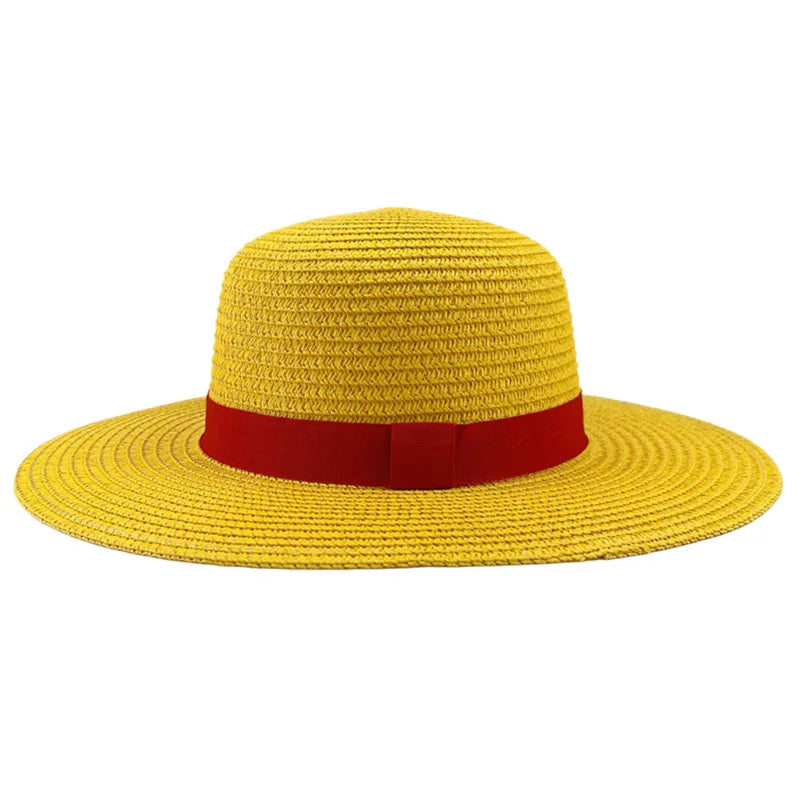 Brdwn Unisex Straw Hat - Flat-Brim Japanese Anime Cosplay Hat with Adjustable Neck String