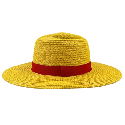 Brdwn Unisex Straw Hat - Flat-Brim Japanese Anime Cosplay Hat with Adjustable Neck String