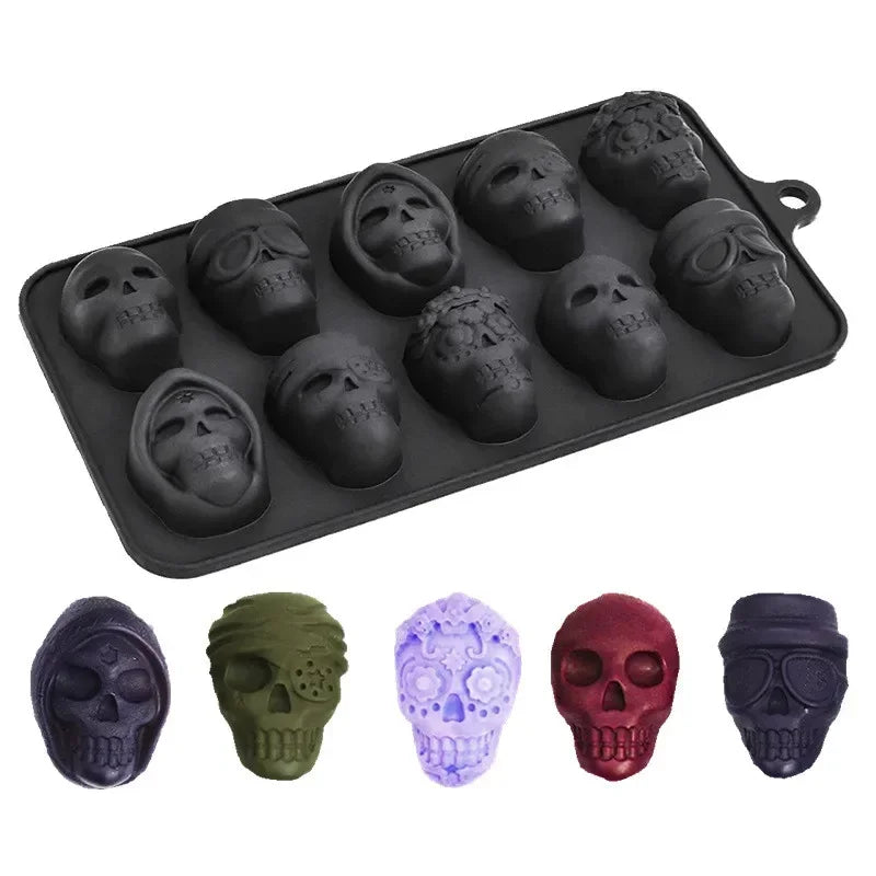 Skull Ice Cube Mold 10-Grid — Reusable Halloween Kitchen Mold for Ice, Chocolate, and Ice Cream Making