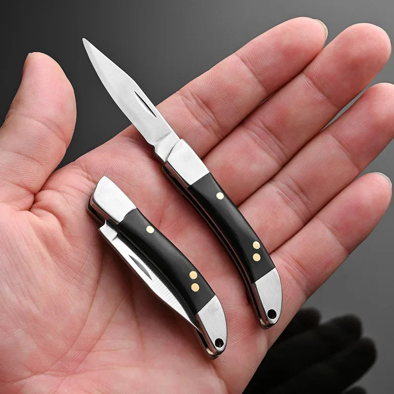 2024 Outdoor Camping Pocket Mini Folding Knife - Stainless Steel Blade, Wooden Handle, Keychain EDC Tool