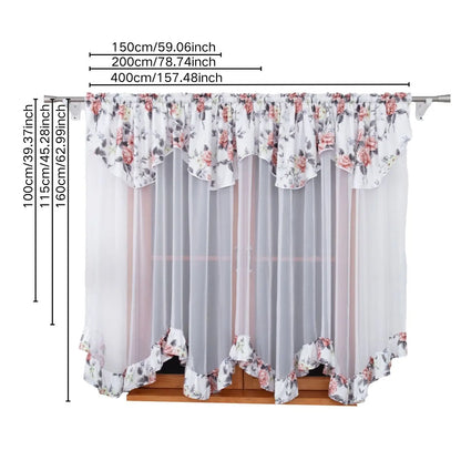 Rural Floral Lace Curtain Panel - Flower Trim Rod Pocket Window Decor for Living Room Bedroom Kitchen