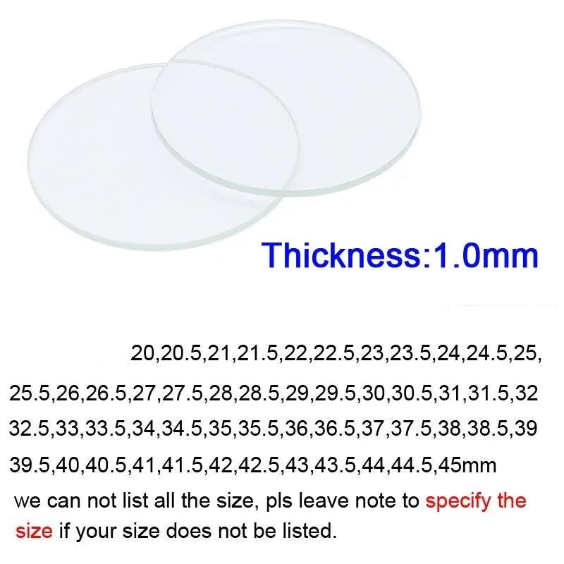 20mm-45mm Round Watch Crystal Glass Lens - 1mm Thickness Flat Replacement Mirror for Smart Watch Wristwatch Repair