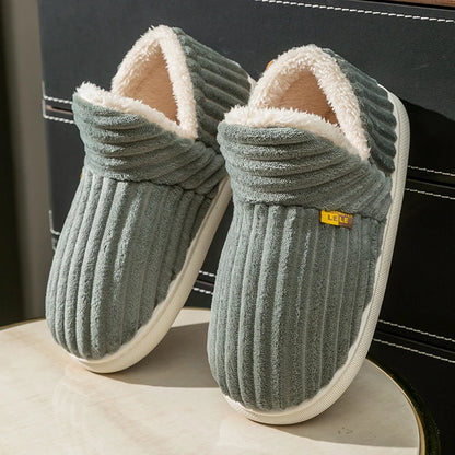 Winter Couple Style Plush Slippers | Solid Color Wrap-Heel Design | Non-Slip Warm Flip Flops | Cotton Home Casual Shoes for Women & Men