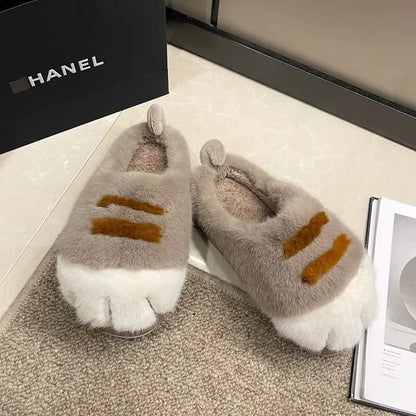 Adorable Kitty Claw Slippers for Women – Non-Slip Furry Mules, Warm Fluffy Cat Slides