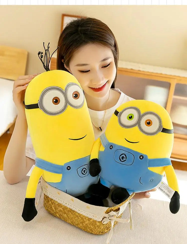 Cute Minions Plush Toy – Yellow Bob & Stuart Soft Dolls in Jeans, Perfect Christmas & Birthday Gift (1pcs)