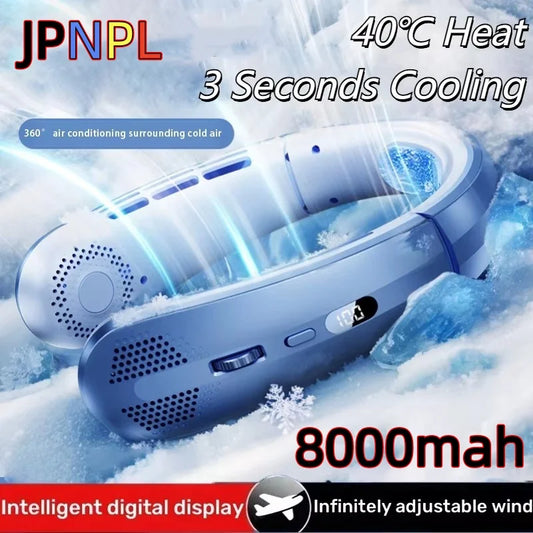 8000mAh Bladeless Neck Fan - Rechargeable Portable Cooling Fan with LED Display for Outdoor Use