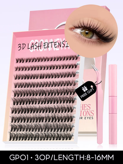 GROINNEYA Eyelash Clusters Kit – Large Capacity Wispy Individual Lashes for Natural DIY Extensions, Beginner-Friendly