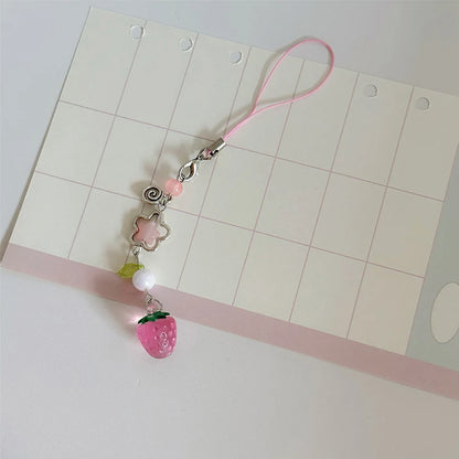 Y2K Strawberry Keychain Charm - Cute Fruit Phone Lanyard Bag Chain Accessory for Girls Aesthetic Jewelry Style