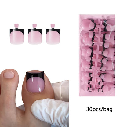 30-Piece Square Toe Press-On Toenails - Summer French Gradient False Nail Tips for Women, Short Wearable Foot Nail Set
