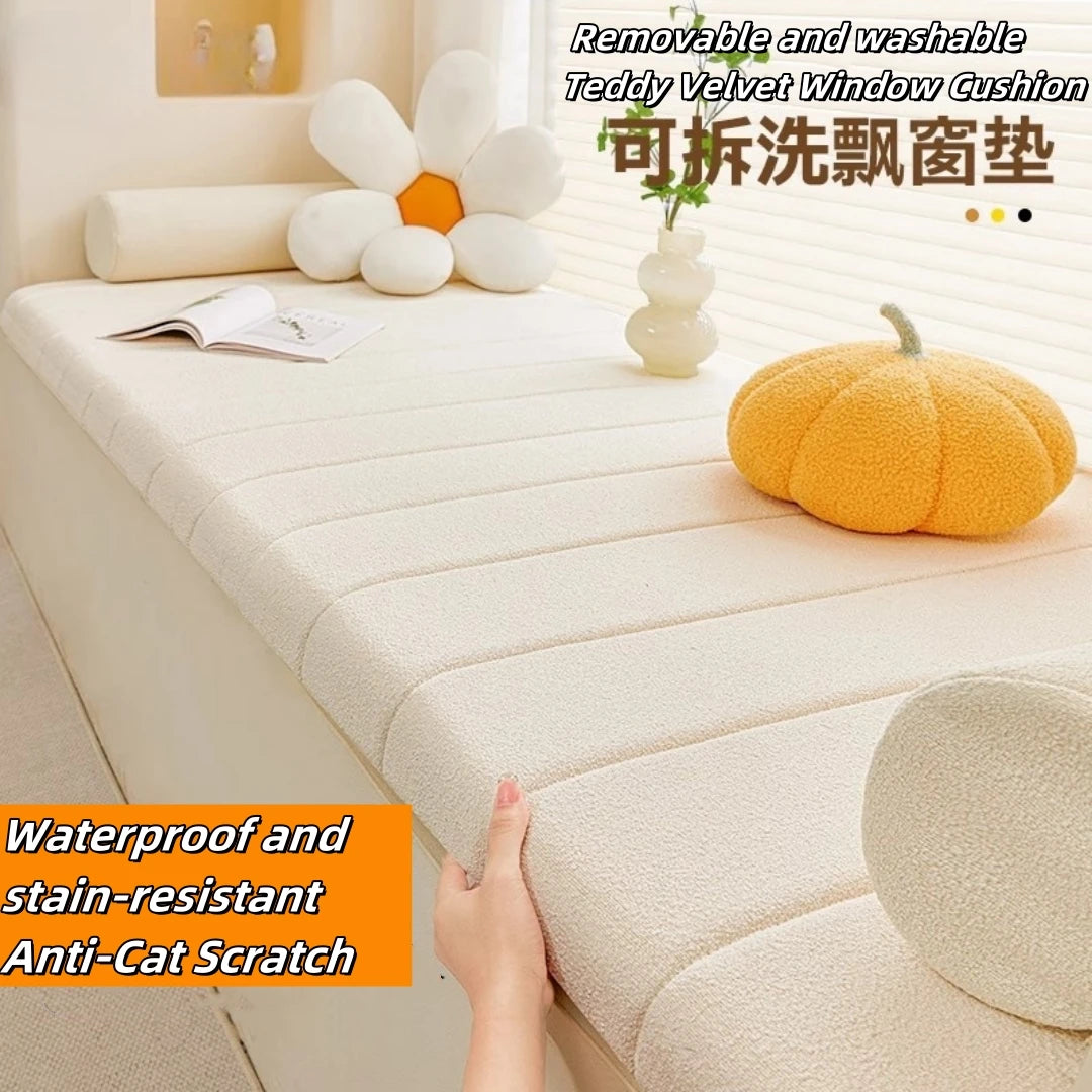 Customized Teddy Sponge Windowsill Cushion – High-Density Waterproof Non-Slip Sofa Cushion, 4.5/6.5/9.5 cm Options